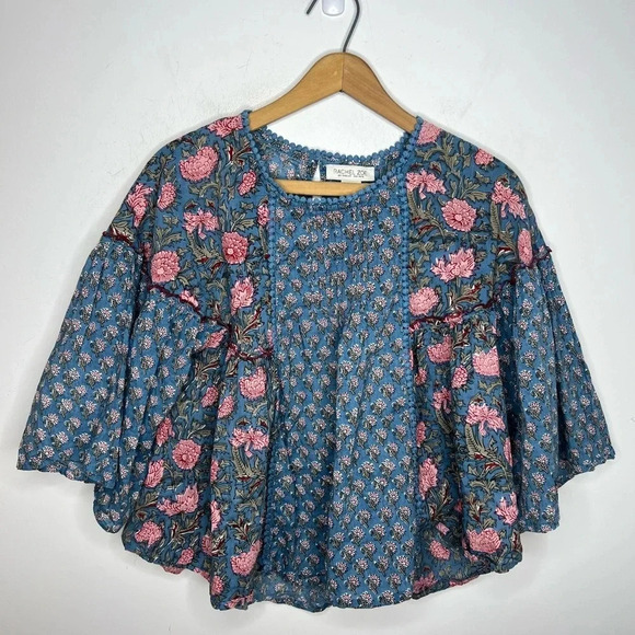 RACHEL ZOE Boho Floral Mixed Print Peasant Babydoll Boxy Blouse - Picture 10 of 10